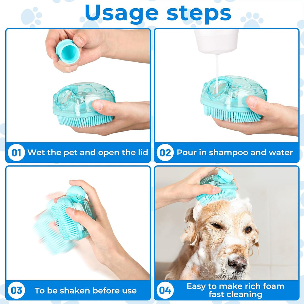 2PCS Dog Washing Gloves and Dog Shampoo Brush, Dog Bath Brush That can add Dog Shampoo, Dog Bath Supplies Dog and Cat Bath Set
